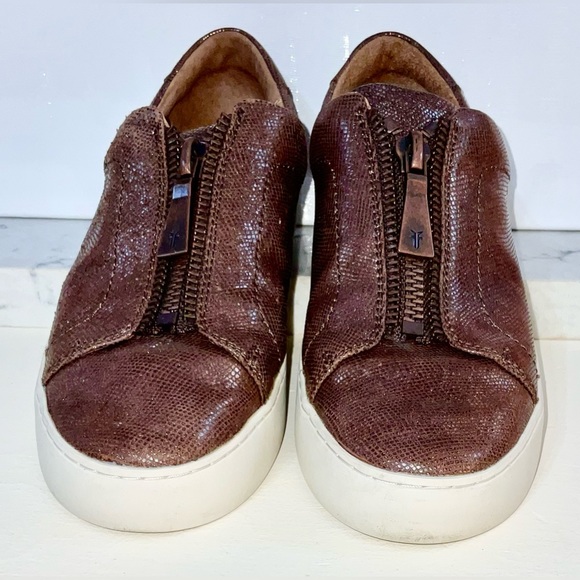 FRYE Lena Low Zip Multi Metallic Brown Leather Zip Sneakers 9M Worn 3 Times wBox - Picture 7 of 16